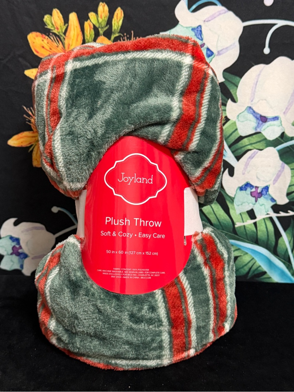 Joyland Green and Red Plush Throw Blanket